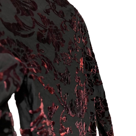 Monella Italy Black Semi Sheer Top with Red Velet Floral Overlay - Picture 6 of 10